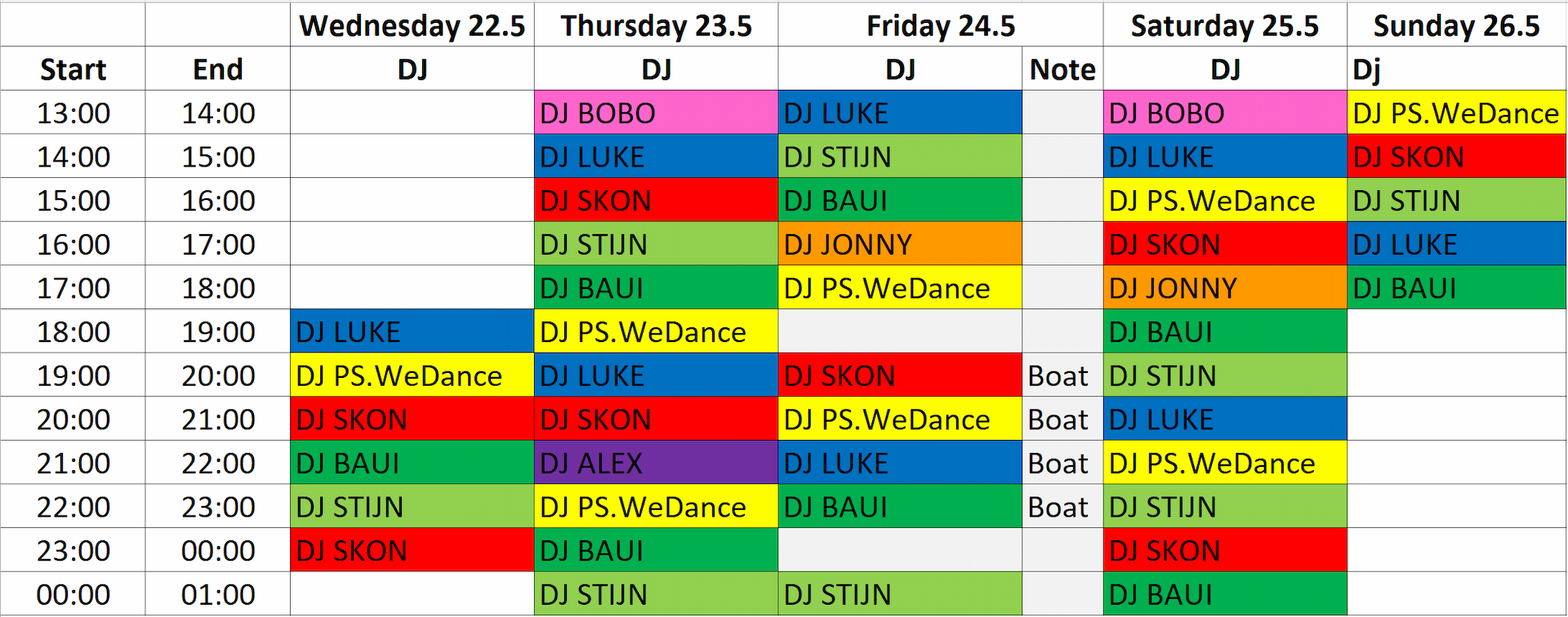 DJ Schedule